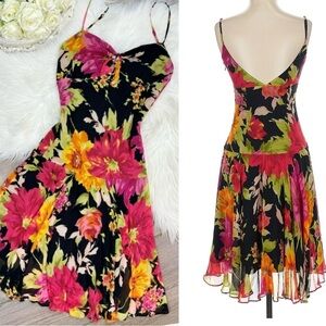Sue Wong Silk Dress 4 Floral Vintage 90s Y2k Sleeveless Slip Nocturne Mini Flowy